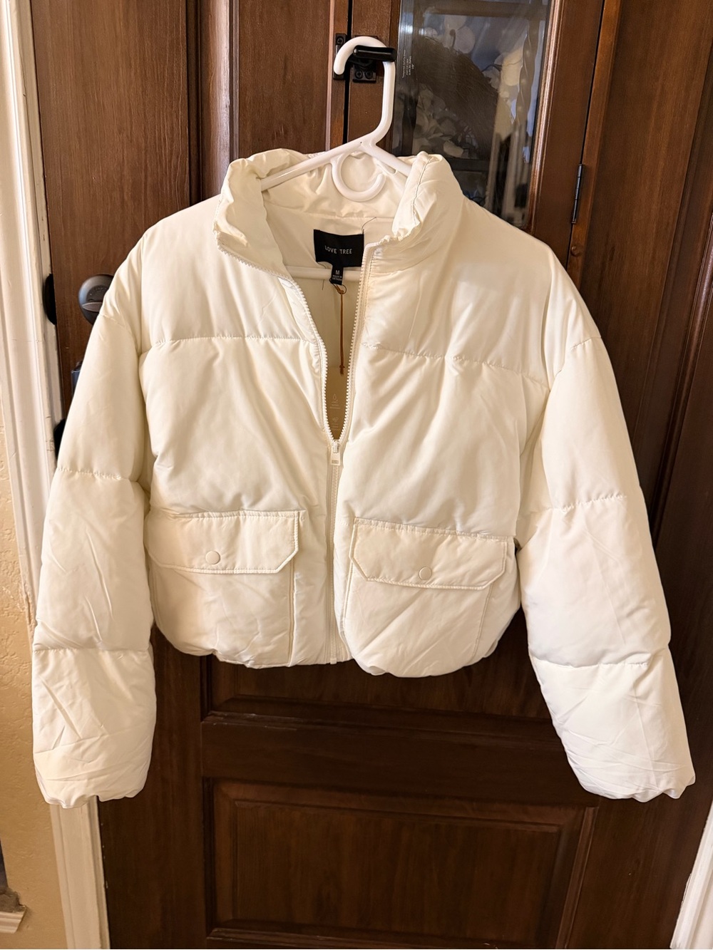 Love Tree Cream Cropped Puffer Jacket